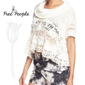 Free People Boho Ivory Open Crochet Top Sweater L